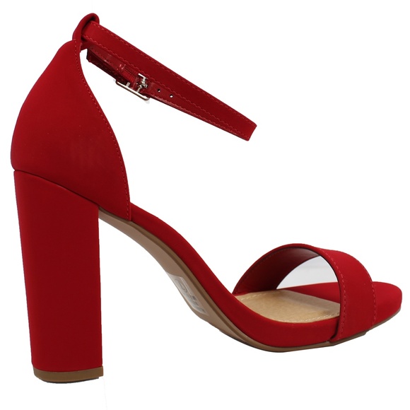Red Open Toe Ankle Strap Block Heel - Picture 3 of 6